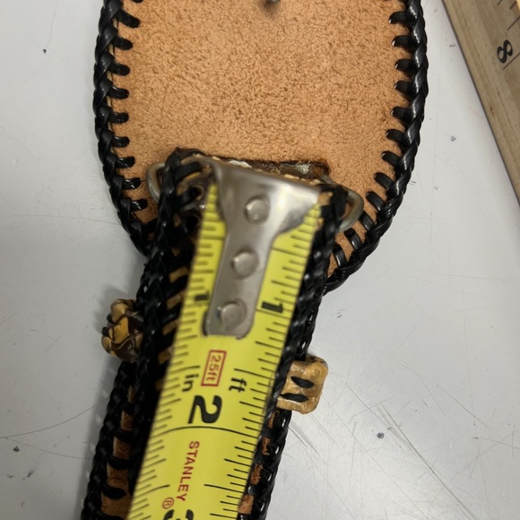 Vintage Snakeskin Belt Wide Exotic Leather Oval Buckle Whipstitch Trim Boho - Picture 12 of 12